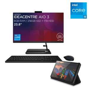 Bundle Computadora All in One Lenovo 23.8 pulg. IdeaCentre 3 Intel Core i5 8gb RAM 256gb SSD 1tb HDD más Tablet M9