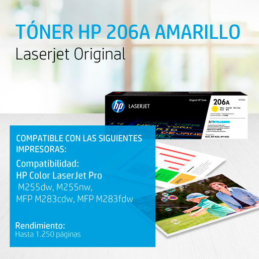 Tóner 206A W2112A HP Amarillo 1250 páginas