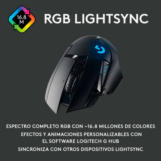 Mouse Gamer Inalámbrico Recargable Logitech G502 Lightspeed / Negro con azul / USB