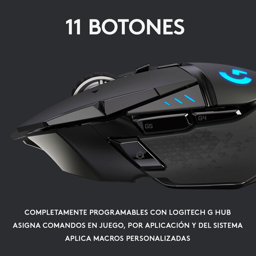 Mouse Gamer Inalámbrico Recargable Logitech G502 Lightspeed / Negro con azul / USB