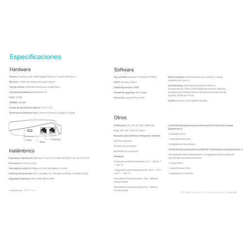 Sistema Inalámbrico WiFi Mesh TP Link Deco M5 / Google / 2 piezas