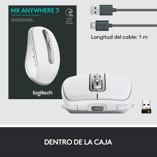 Mouse Inalámbrico Recargable Logitech Anywhere 3 / Gris / Bluetooth / USB