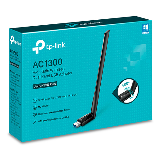 Adaptador WiFi USB Inalámbrico TP Link Archer T3U Plus AC1300 / Negro