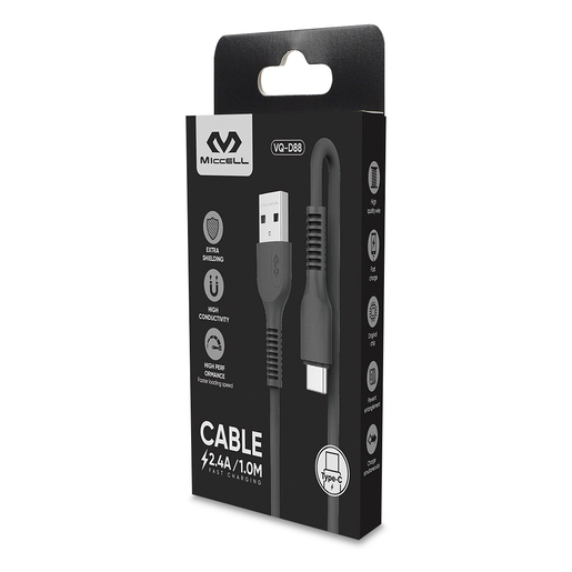 Cable USB a Tipo C Miccell VQ D88 / 1 m / Negro