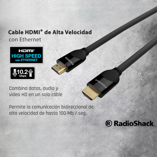 Cable HDMI con Ethernet RadioShack / 6.06 m / Plástico / Negro con oro