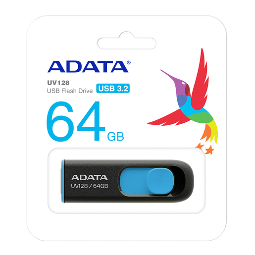 Memoria USB 3.2 Adata UV128 / 64 gb / Negro con azul