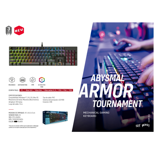 Teclado Gamer STF Beast Abysmal Armor Tournament Led / Negro / USB