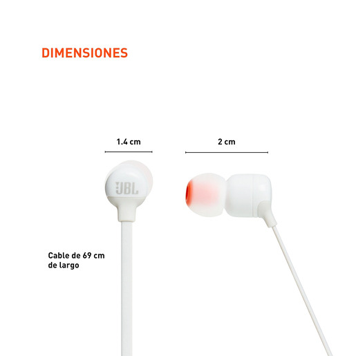 Audífonos Bluetooth Deportivos JBL Tune T110BT / In ear / Blanco