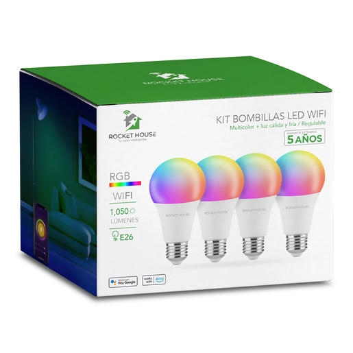 Kit de Focos WiFi Rocket House / Multicolor / 4 piezas / Google / Alexa