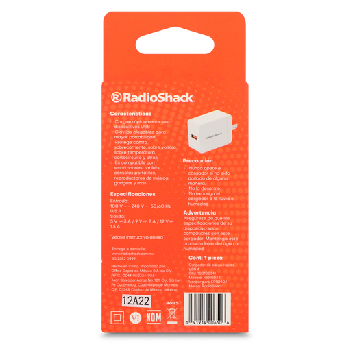 Cargador de Pared Carga Rápida USB 1404 RadioShack