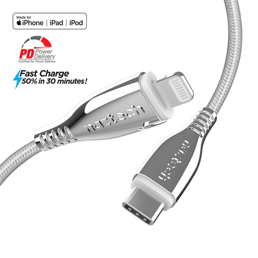 Cable USB C a Lightning Naztech / MFi / 1.8 m / Trenzado / Blanco