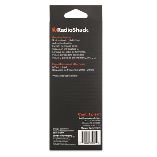 Audífonos Alámbricos TC5 RadioShack Negro