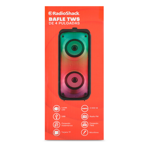 Bafle Doble Recargable RadioShack 4 pulg. Bluetooth USB Luz Frontal Flama