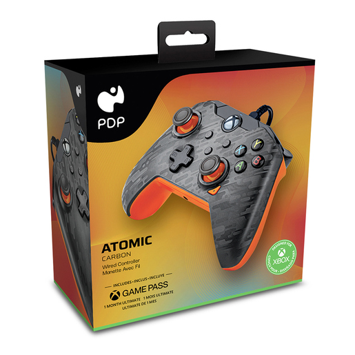 Control Alámbrico PDP Atomic Carbón Xbox PC Negro con Naranja