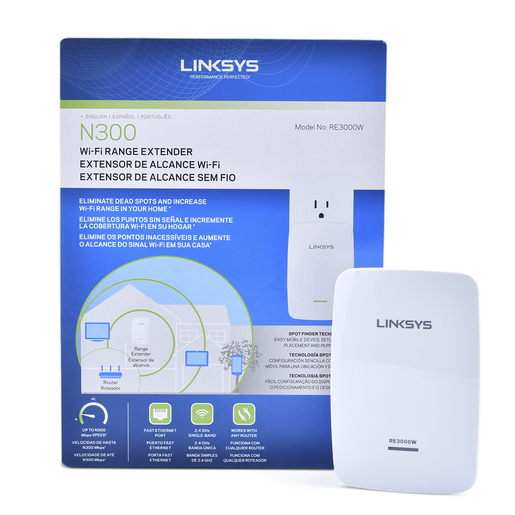 Extensor de Rango WiFi Linksys N300 RE3000W LA / 300 Mbps / Blanco