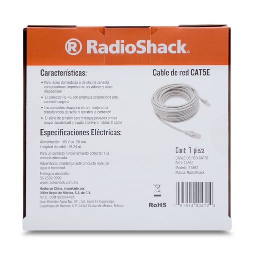 Cable de Red Ethernet RadioShack 15.2 m Cat5E Gris