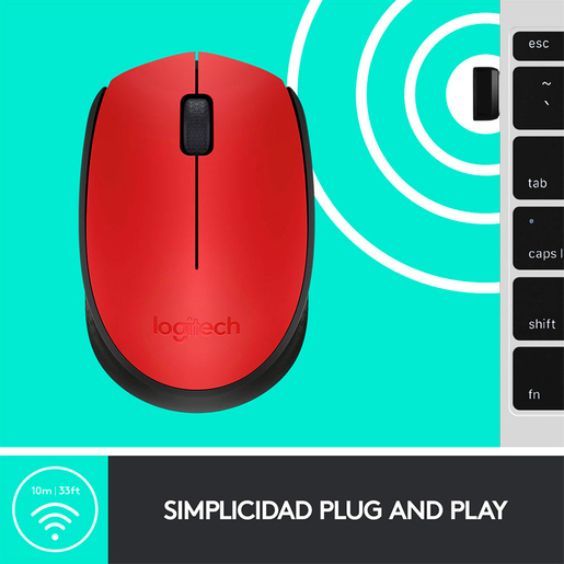 Mouse Inalámbrico Logitech M170 / Rojo / USB