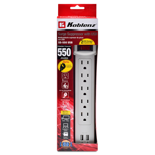 Supresor de Picos Multicontacto Koblenz 005333000 / 550 joules / 2 USB / 5 contactos / Blanco