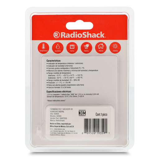 Termómetro Reloj Despertador RadioShack IX60752G / Blanco