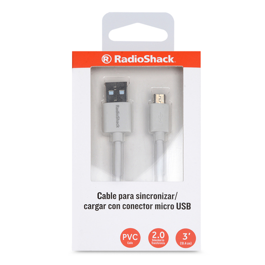 Cable USB a Micro USB RadioShack / 91 cm / Plástico / Blanco