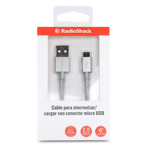 Cable USB a Micro USB RadioShack / 1.8 m / Trenzado / Plata