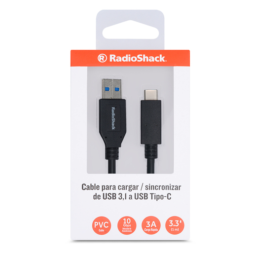 Cable USB a Tipo C RadioShack / 1 m / Plástico / Negro