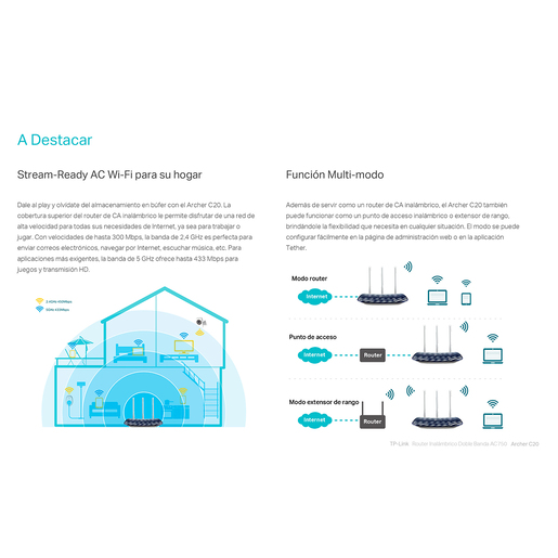 Router Inalámbrico TP Link AC750 Archer C20 / Azul marino