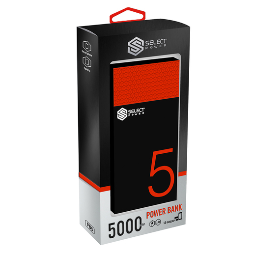 Power Bank Select Power PB5 / Negro con rojo / 5000 mAh