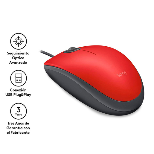 Mouse Almámbrico Logitech M110 Silent / Rojo / USB