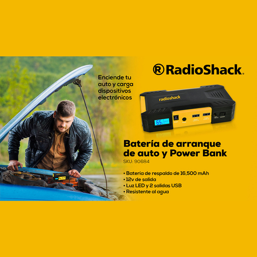 Arrancador Jumper Portátil para Auto con Power Bank RadioShack 2309310 / 16500 mAh / Negro con amarillo